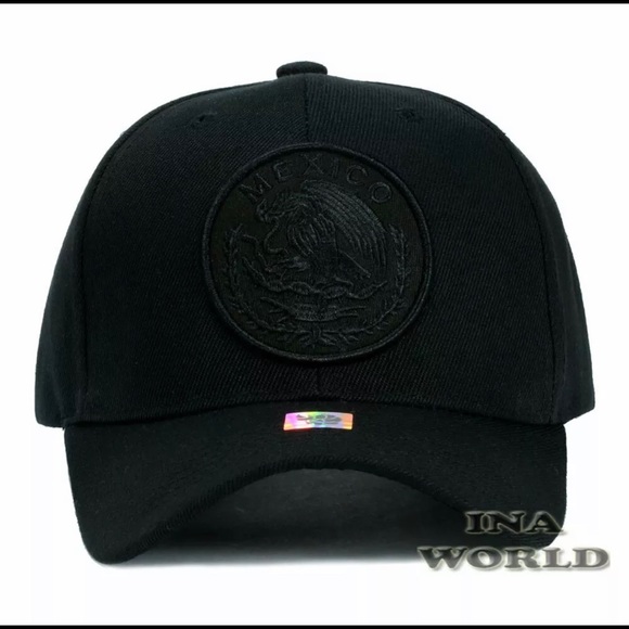 MEXICAN Hat MEXICO Federal Logo Embroidered Curved Bill Baseball Cap-Black/Black - Picture 3 of 6
